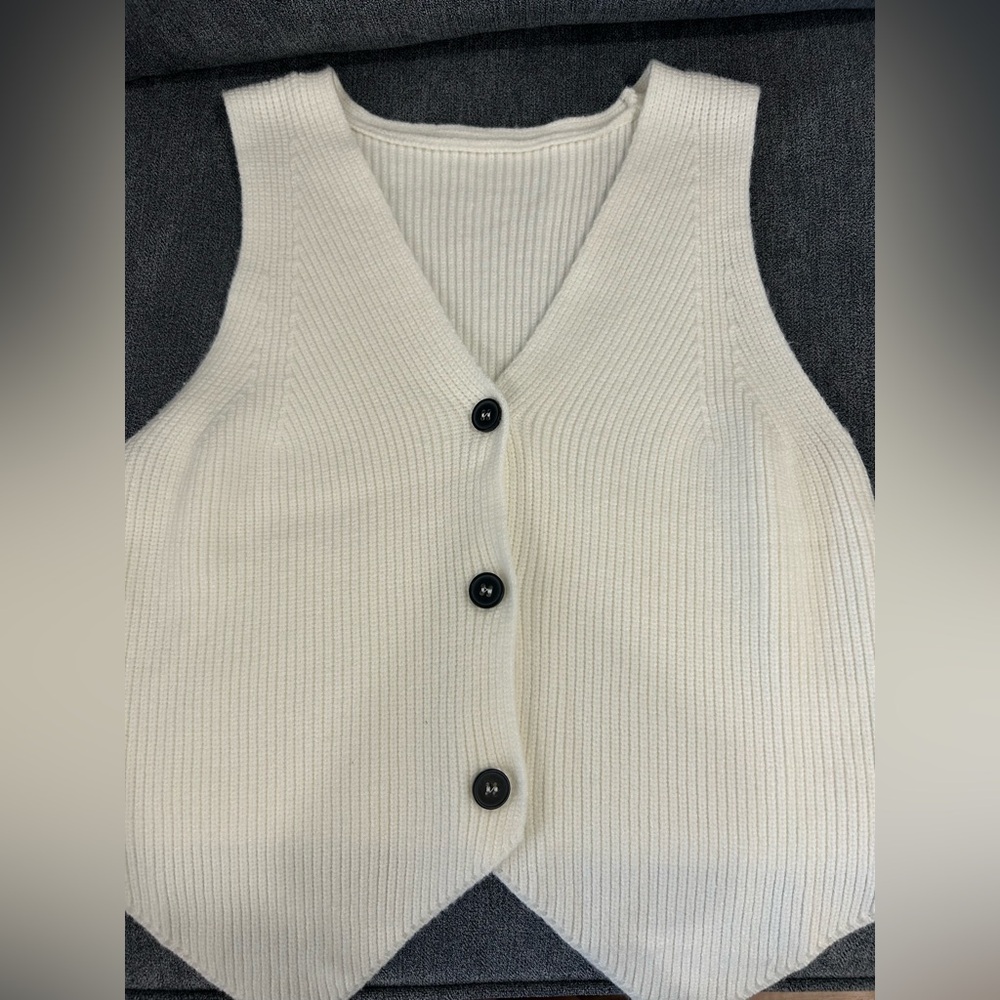 Cream Button-Up Knit Vest